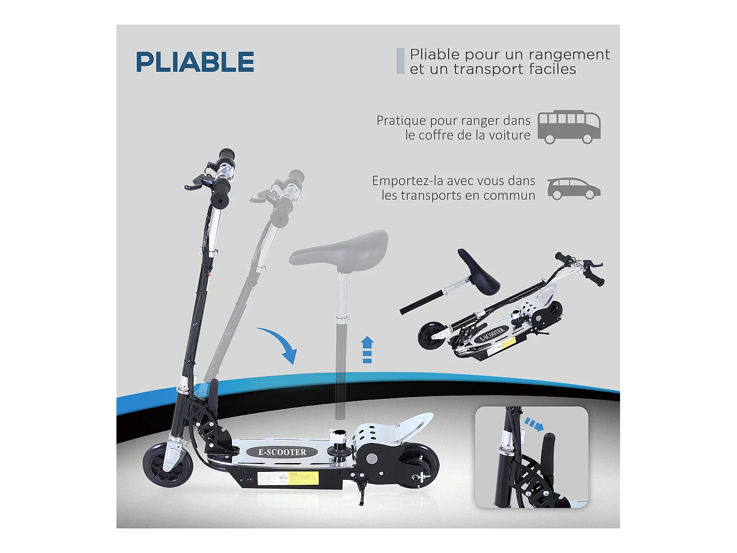 Trottinette électrique 120 W pliable pour enfant de 7 à 12 ans hauteur guidon et selle réglable 10 Km/h max. noir