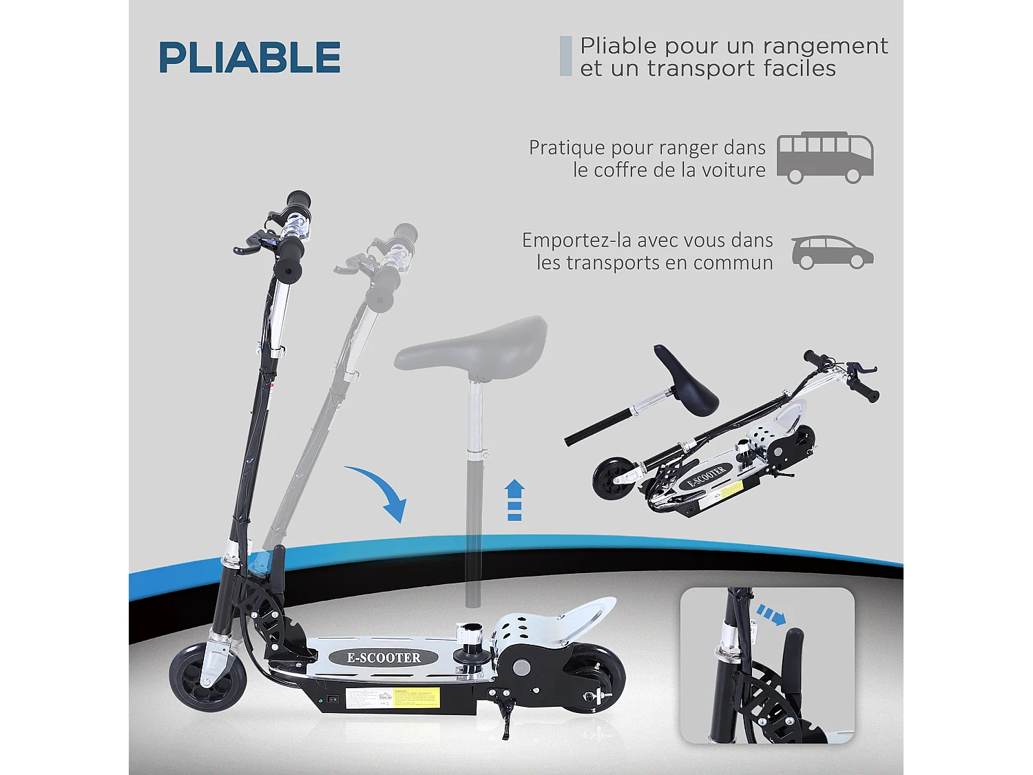 Trottinette électrique 120 W pliable pour enfant de 7 à 12 ans hauteur guidon et selle réglable 10 Km/h max. noir