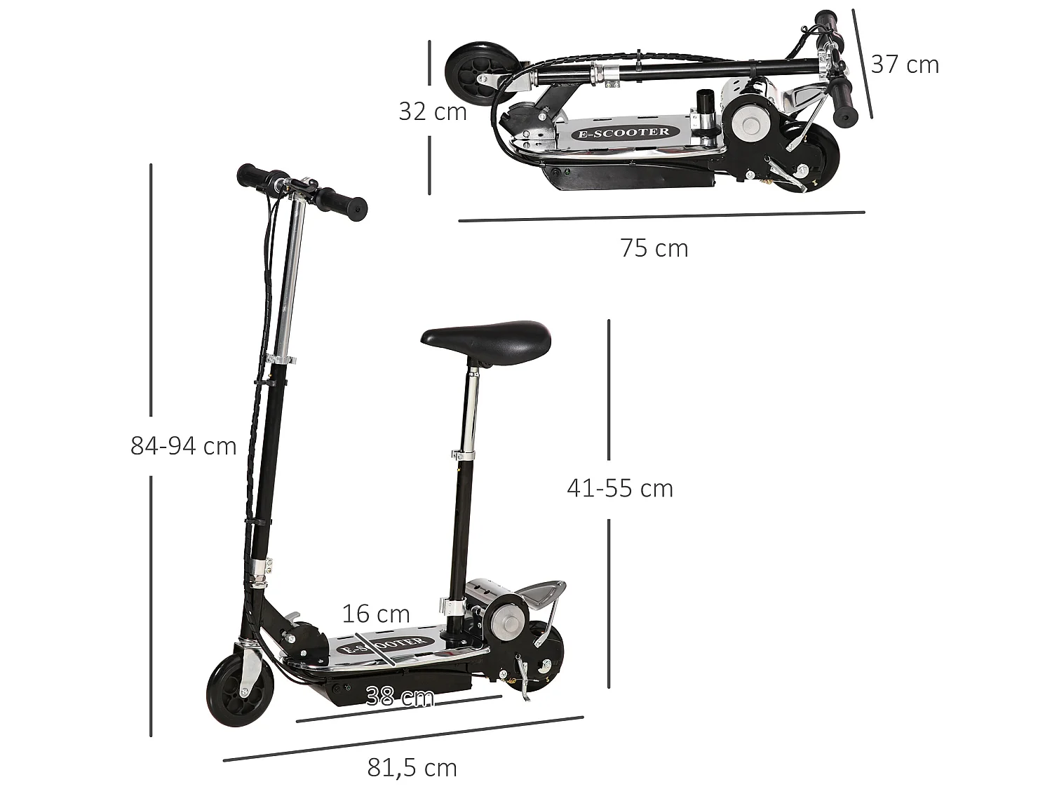 Trottinette électrique 120 W pliable pour enfant de 7 à 12 ans hauteur guidon et selle réglable 10 Km/h max. noir