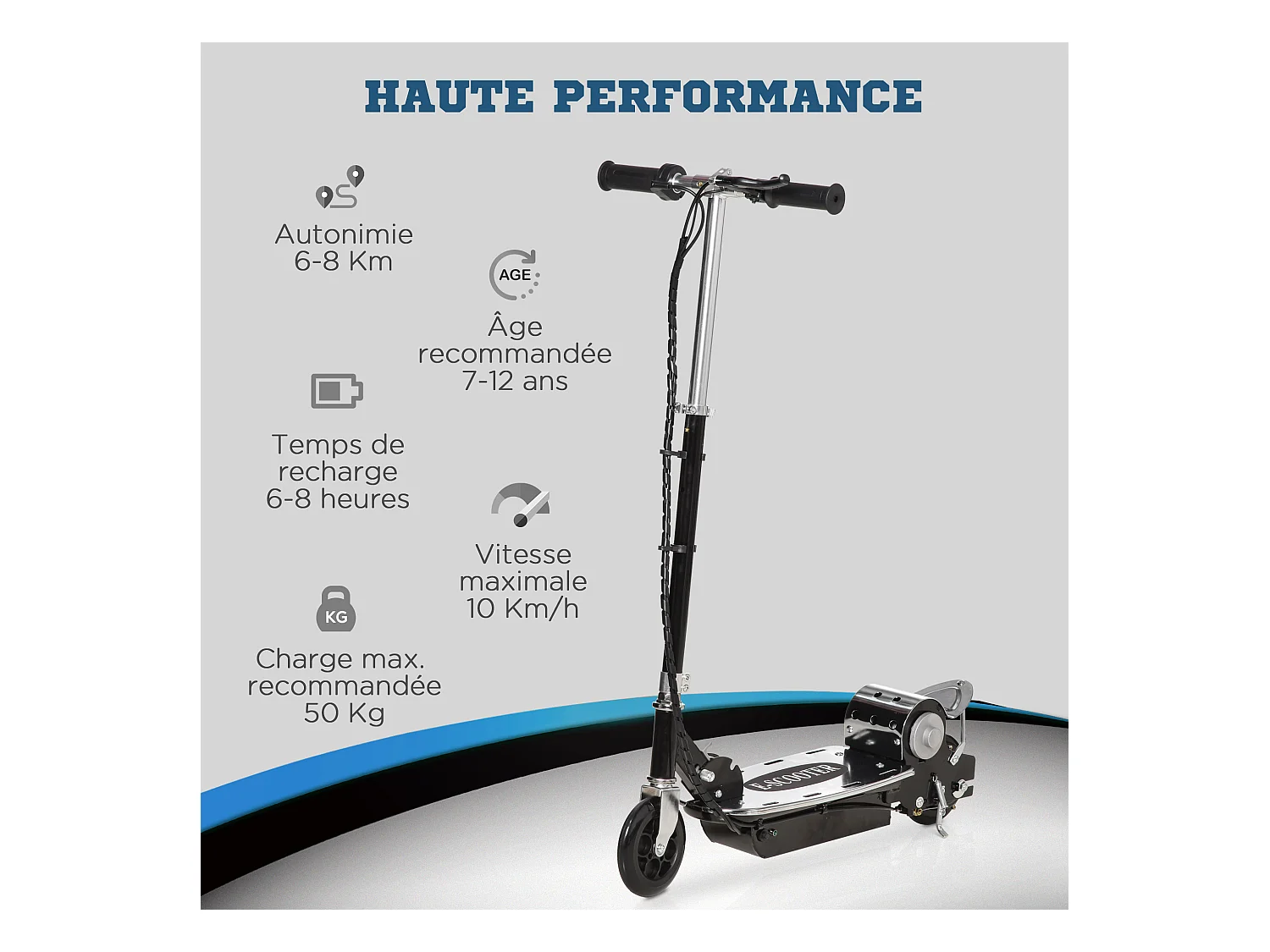 Trottinette Électrique 120 W Pliable pour Enfants de 7 à 12 Ans 10 Km/h Max. Hauteur Guidon Réglable 2 Roues en PU Coloris Noir et Argent