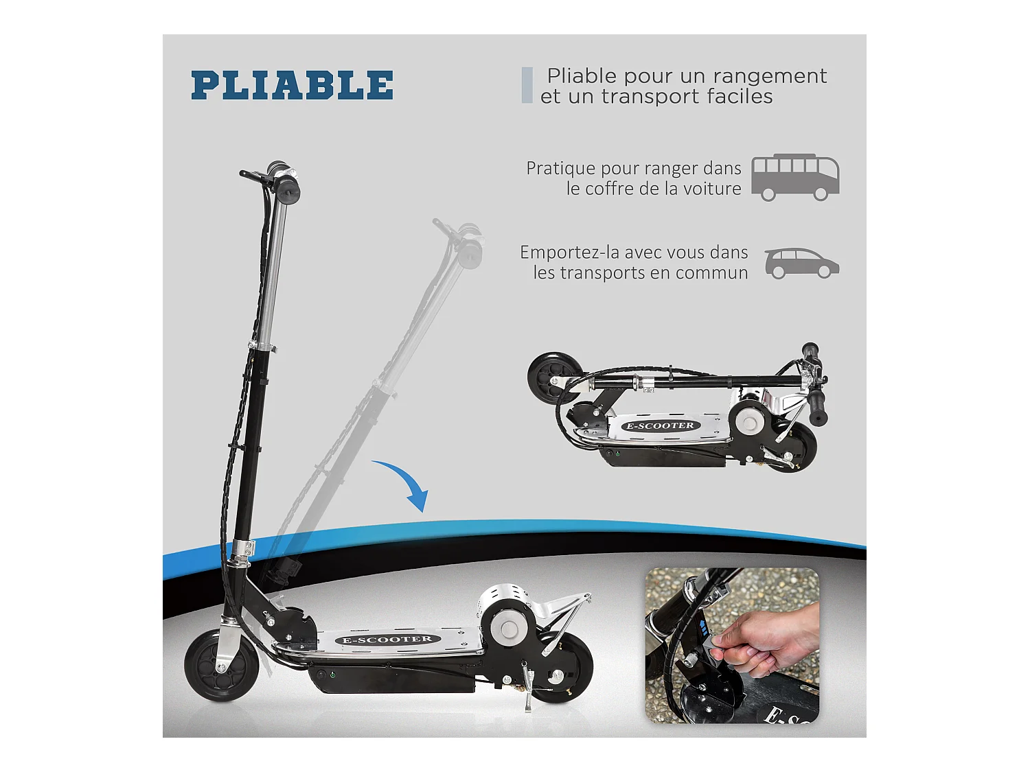 Trottinette Électrique 120 W Pliable pour Enfants de 7 à 12 Ans 10 Km/h Max. Hauteur Guidon Réglable 2 Roues en PU Coloris Noir et Argent