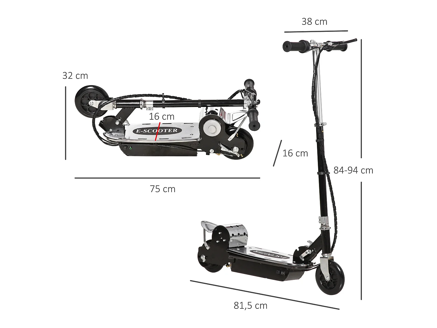 Trottinette Électrique 120 W Pliable pour Enfants de 7 à 12 Ans 10 Km/h Max. Hauteur Guidon Réglable 2 Roues en PU Coloris Noir et Argent