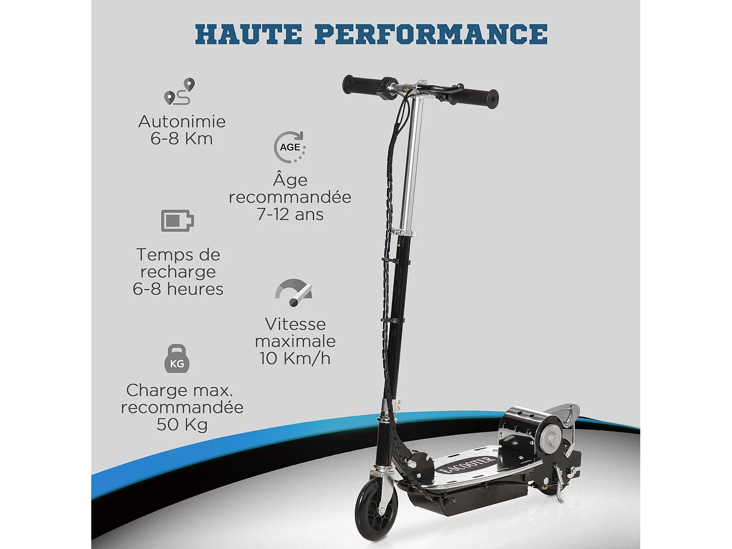 Trottinette Électrique 120 W Pliable pour Enfants de 7 à 12 Ans 10 Km/h Max. Hauteur Guidon Réglable 2 Roues en PU Coloris Noir et Argent