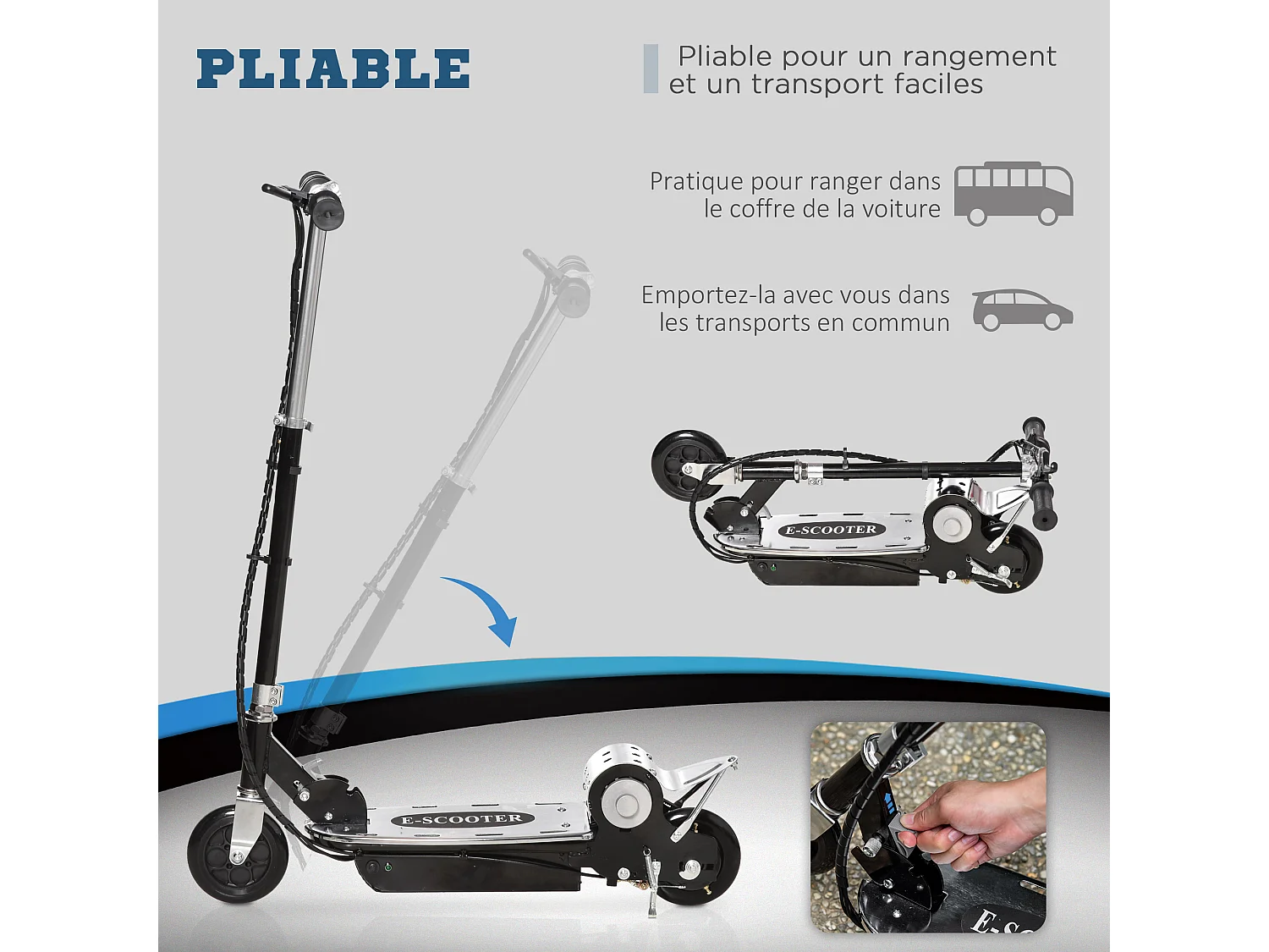 Trottinette Électrique 120 W Pliable pour Enfants de 7 à 12 Ans 10 Km/h Max. Hauteur Guidon Réglable 2 Roues en PU Coloris Noir et Argent