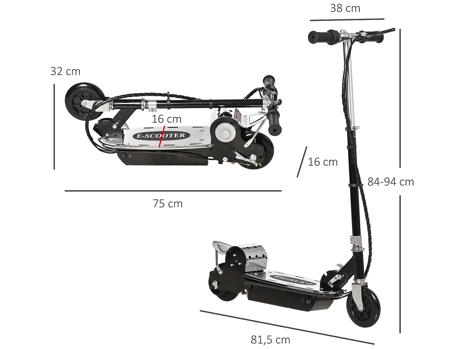 Trottinette Électrique 120 W Pliable pour Enfants de 7 à 12 Ans 10 Km/h Max. Hauteur Guidon Réglable 2 Roues en PU Coloris Noir et Argent