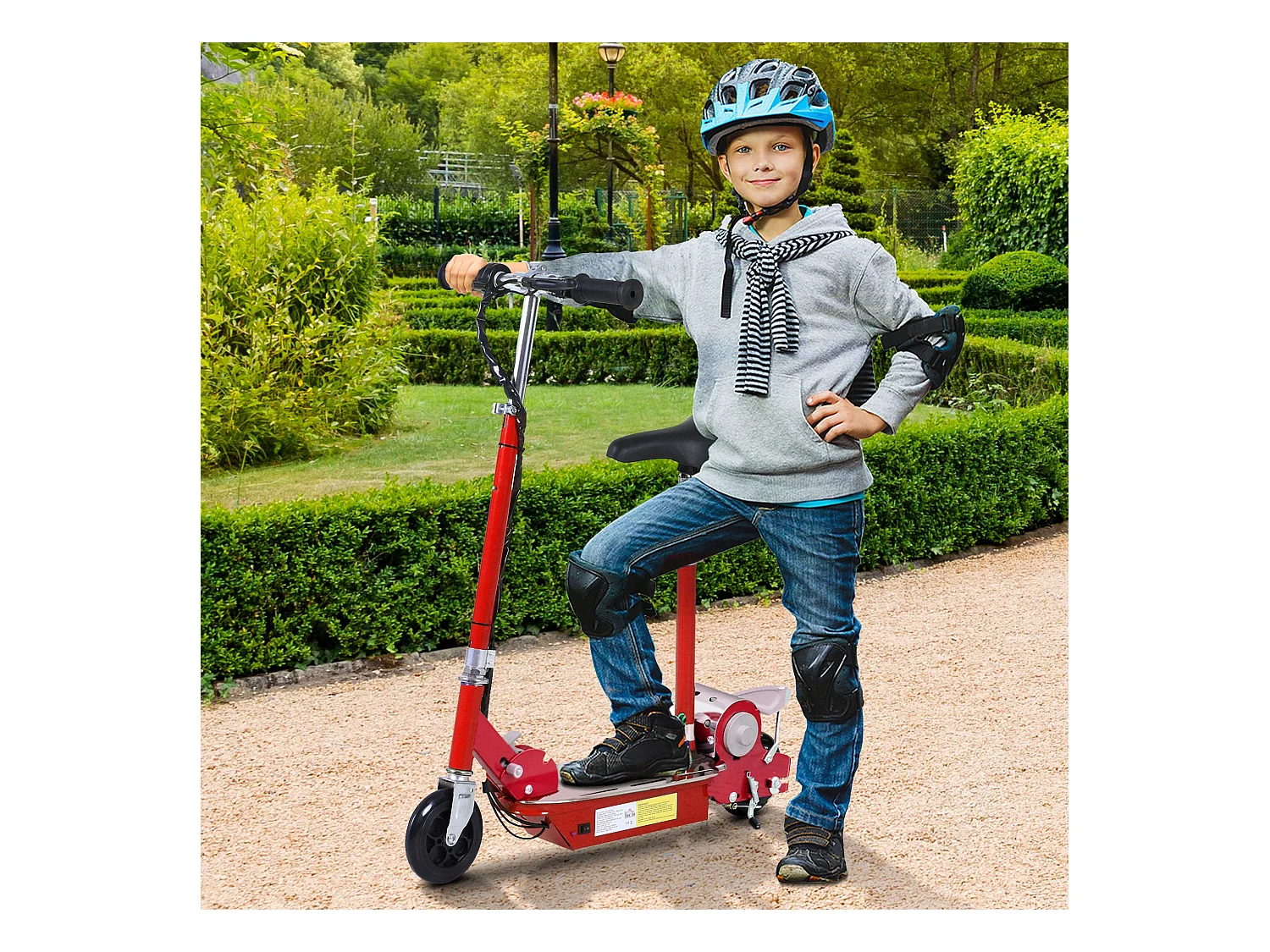 Trottinette électrique 120 W pliable pour enfant de 7 à 12 ans hauteur guidon et selle réglable 10 Km/h max. rouge