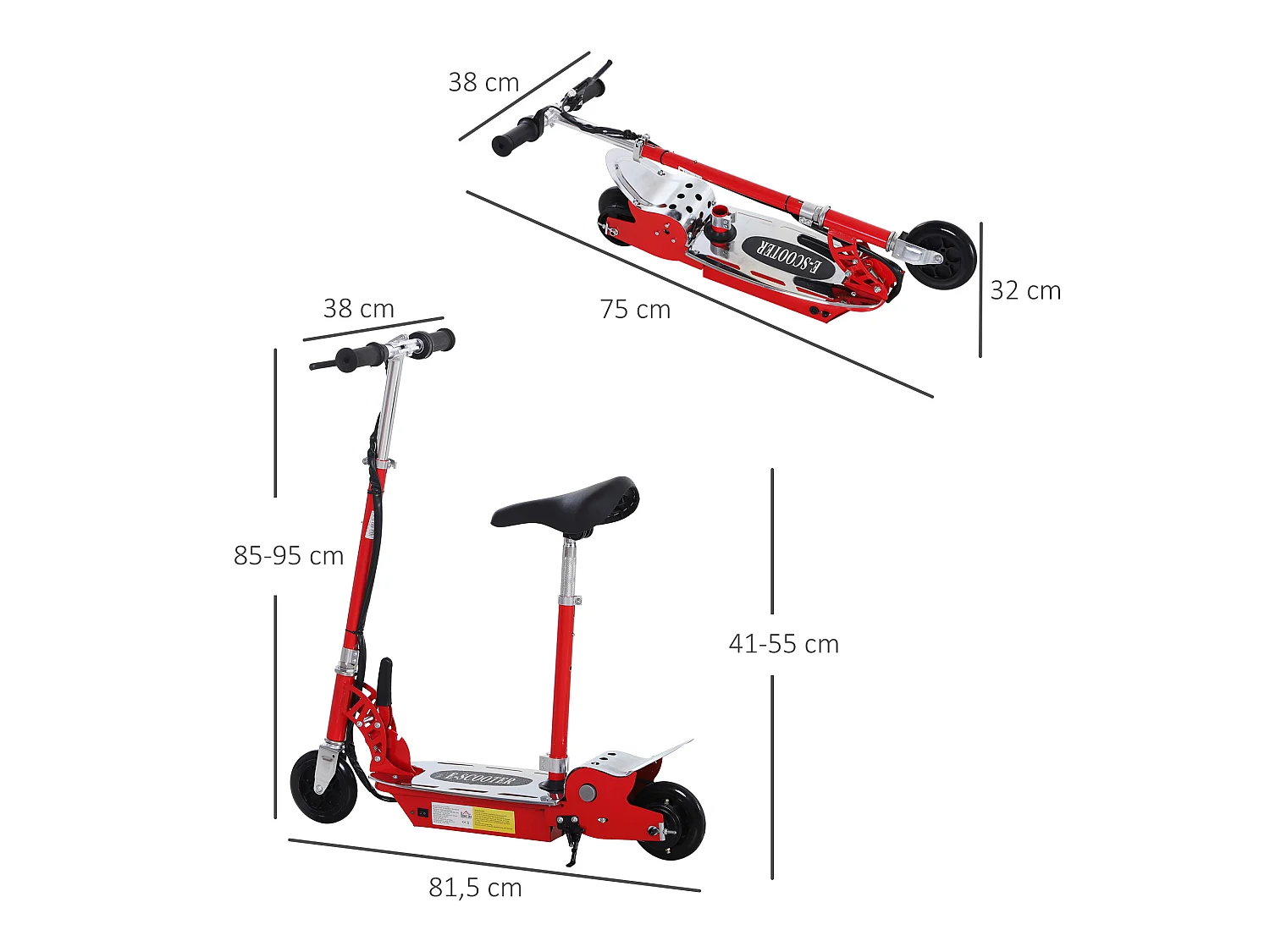 Trottinette électrique 120 W pliable pour enfant de 7 à 12 ans hauteur guidon et selle réglable 10 Km/h max. rouge