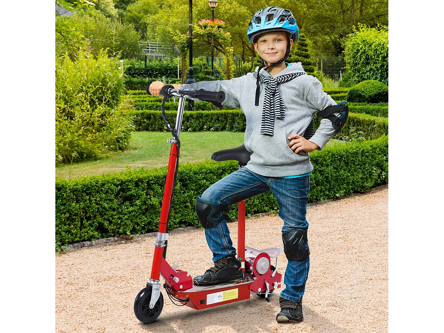Trottinette électrique 120 W pliable pour enfant de 7 à 12 ans hauteur guidon et selle réglable 10 Km/h max. rouge