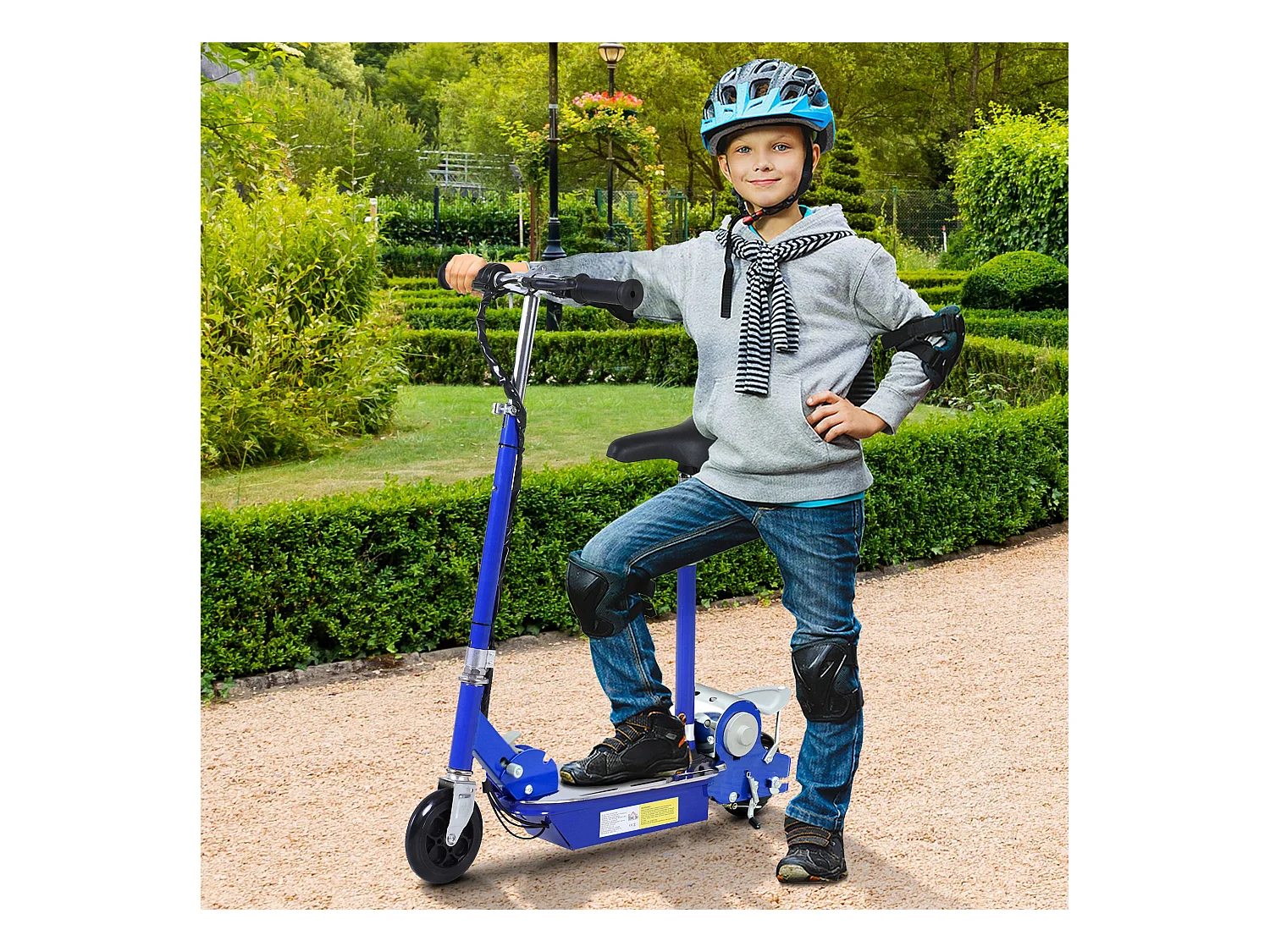 Trottinette électrique 120 W pliable pour enfant de 7 à 12 ans hauteur guidon et selle réglable 10 Km/h max. bleu