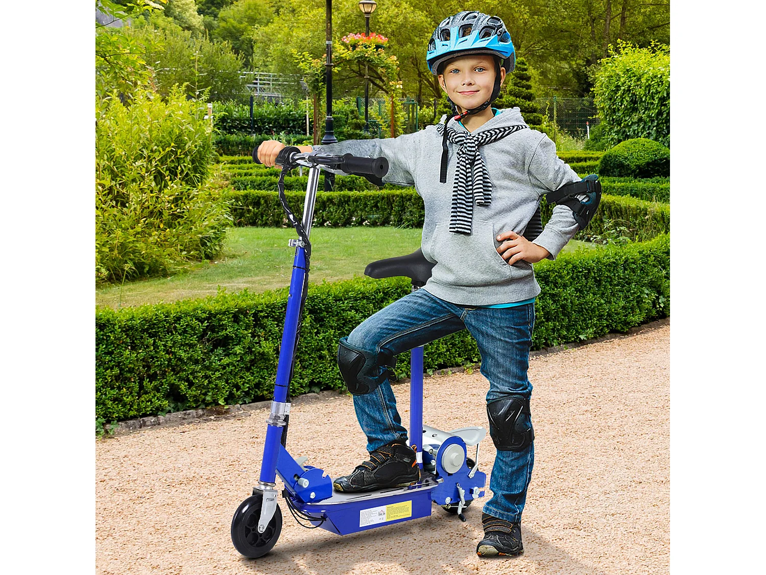 Trottinette électrique 120 W pliable pour enfant de 7 à 12 ans hauteur guidon et selle réglable 10 Km/h max. bleu