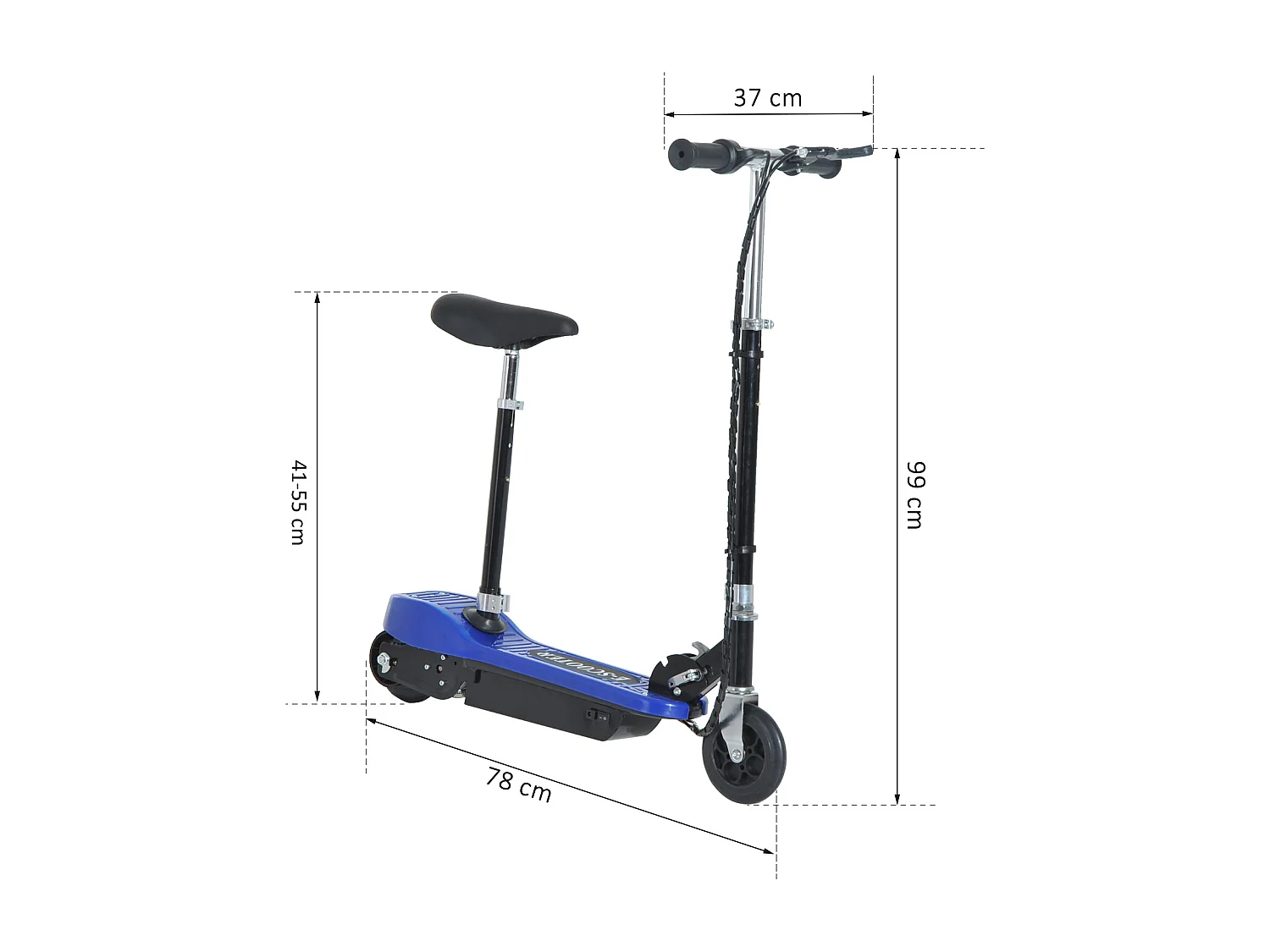 Trottinette électrique 120 W pliable pour enfant de 7 à 12 ans hauteur guidon et selle réglable 10 Km/h max. 2 roues PU bleu