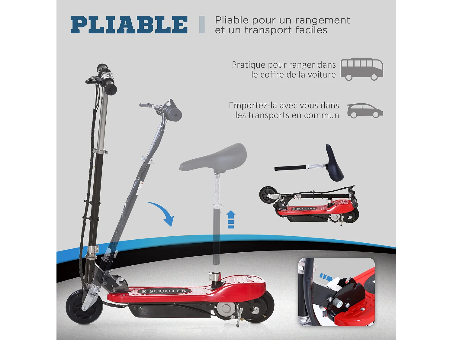 Trottinette Électrique 120 W Pliable pour Enfants de 7 à 12 Ans Hauteur de Guidon et Selle Réglable 10 Km/h Max. 2 Roues en PU Rouge