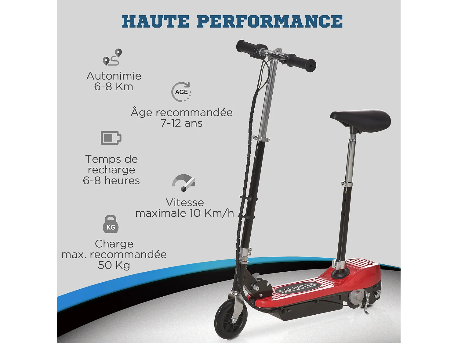 Trottinette Électrique 120 W Pliable pour Enfants de 7 à 12 Ans Hauteur de Guidon et Selle Réglable 10 Km/h Max. 2 Roues en PU Rouge