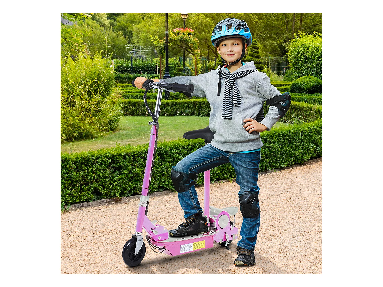 Trottinette électrique 120 W pliable pour enfant de 7 à 12 ans hauteur guidon et selle réglable 10 Km/h max. rose