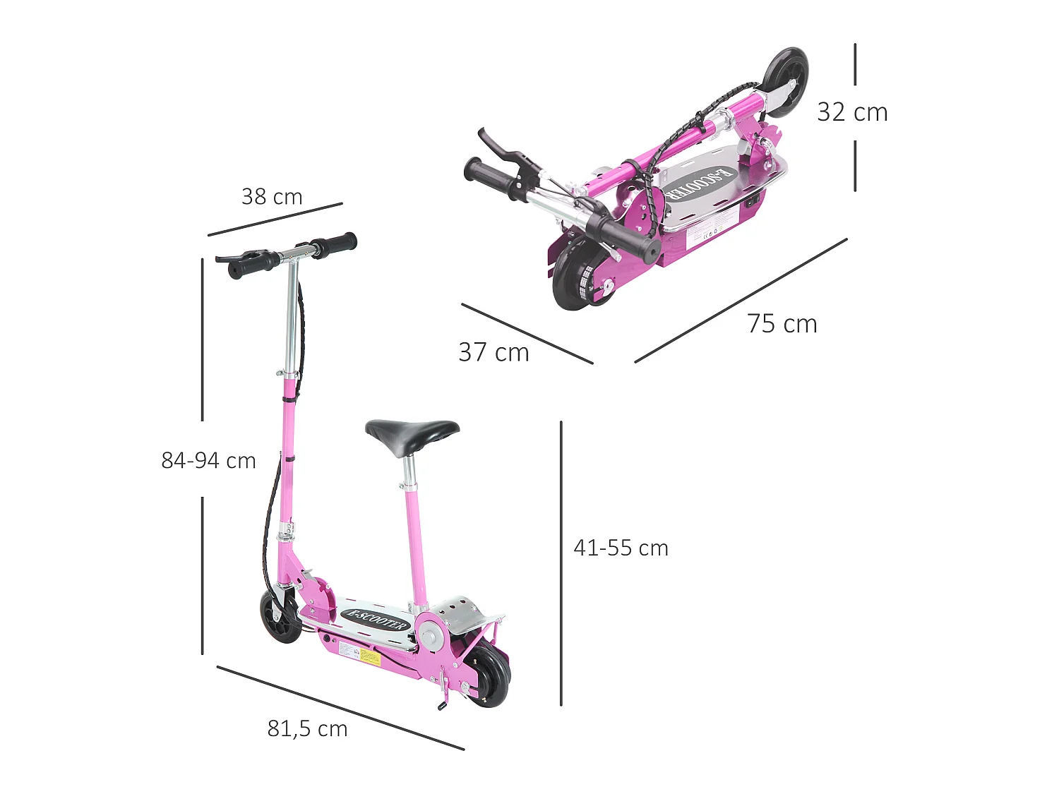 Trottinette électrique 120 W pliable pour enfant de 7 à 12 ans hauteur guidon et selle réglable 10 Km/h max. rose