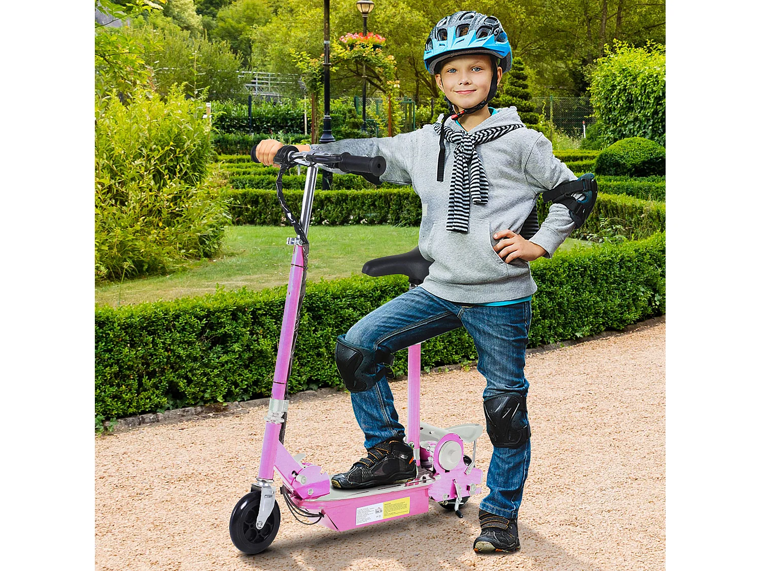Trottinette électrique 120 W pliable pour enfant de 7 à 12 ans hauteur guidon et selle réglable 10 Km/h max. rose