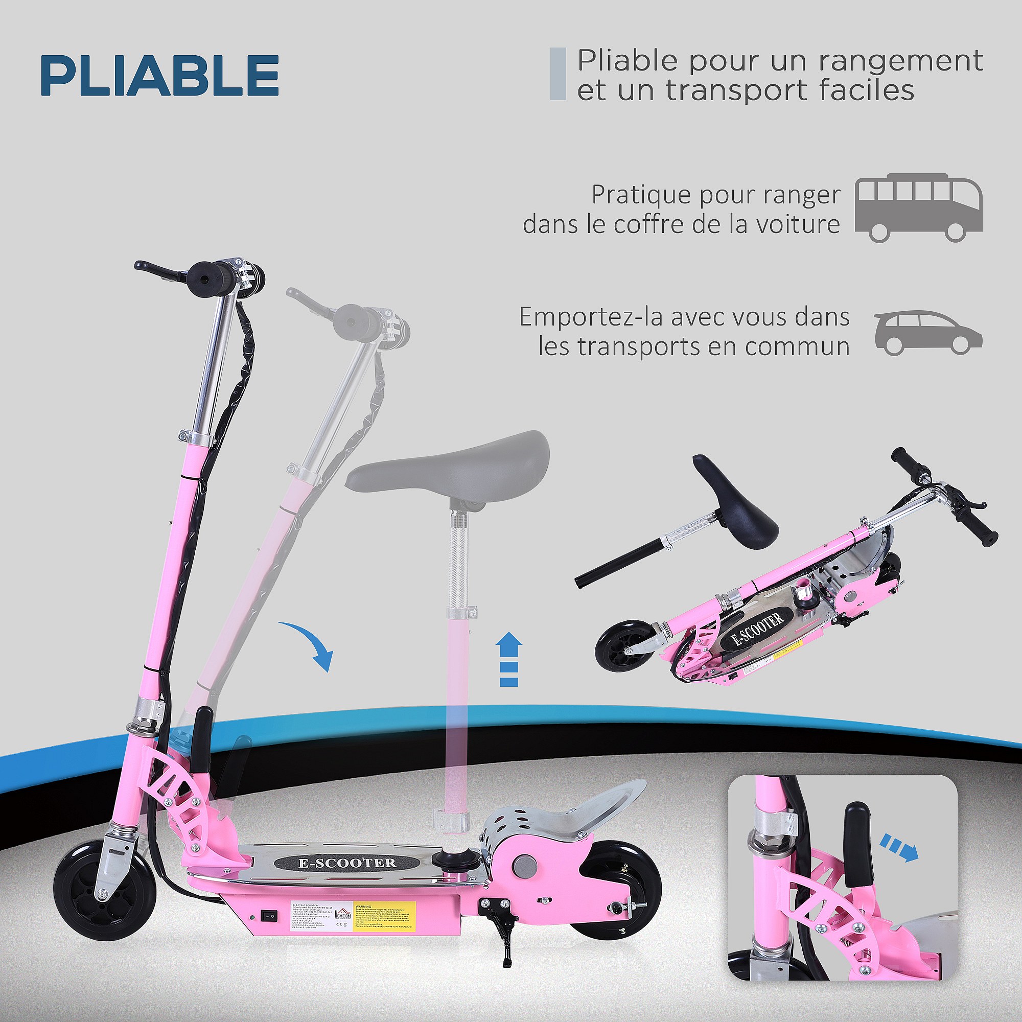 Siège Pliable Pour Trottinette Enfant - Réglable, Fixation Stable, Coussin Plastique, Portable (rouge)