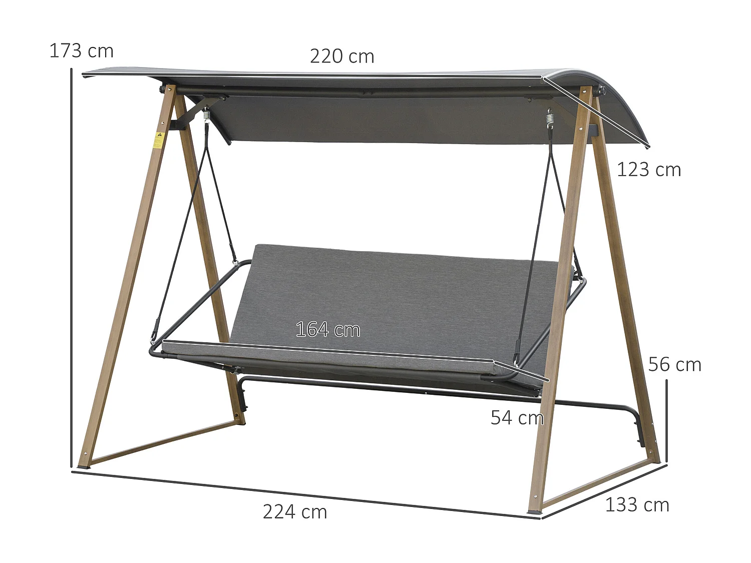 Balancelle de jardin 3 places design contemporain auvent réglable textilène polyester gris acier aspect bois