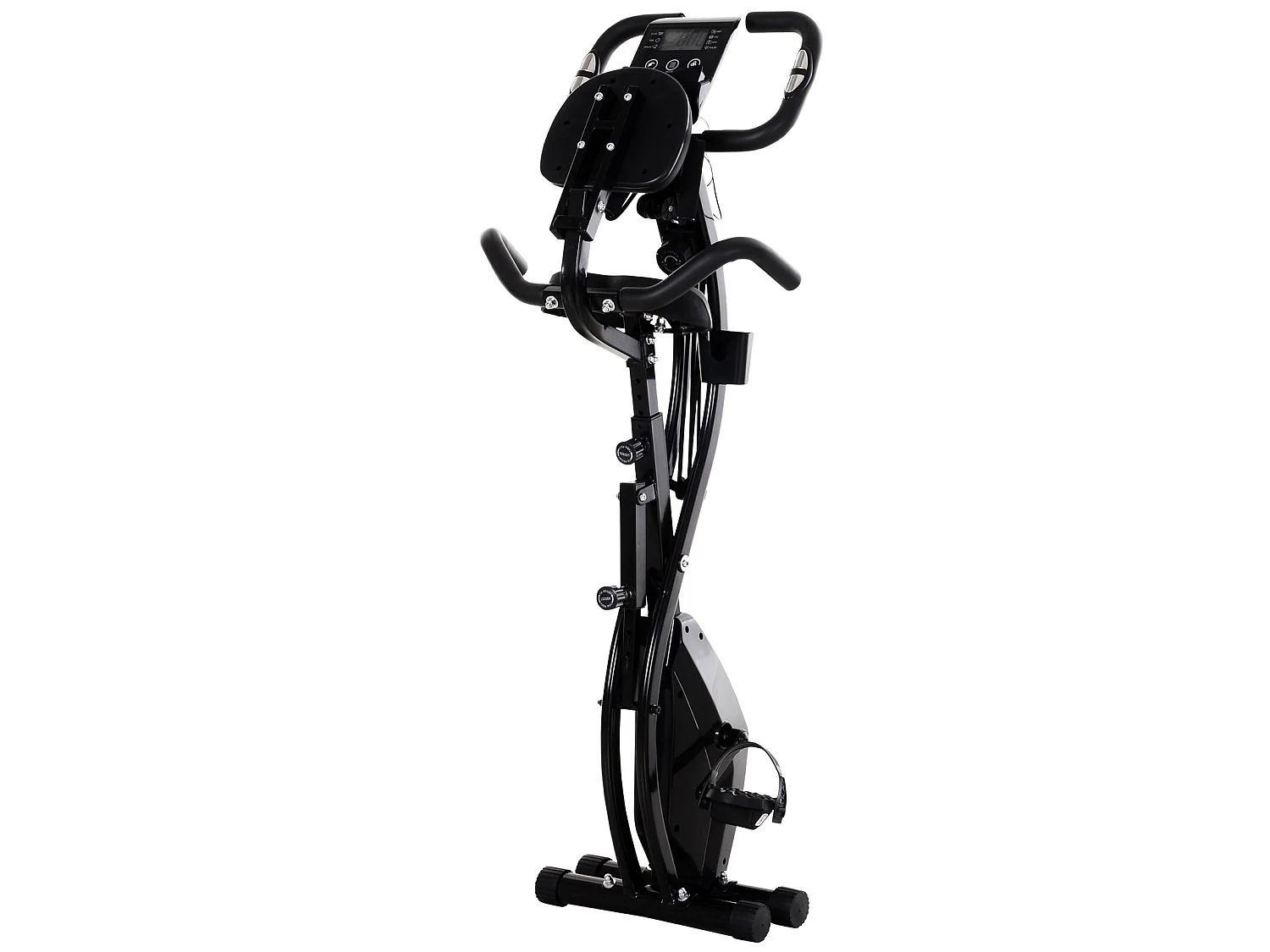 Vélo d'appartement pliant 8 niveaux de réitance magnétique doier elle réglable poignée ergonomique écran LCD multifonction upenion upport tablette acier noir