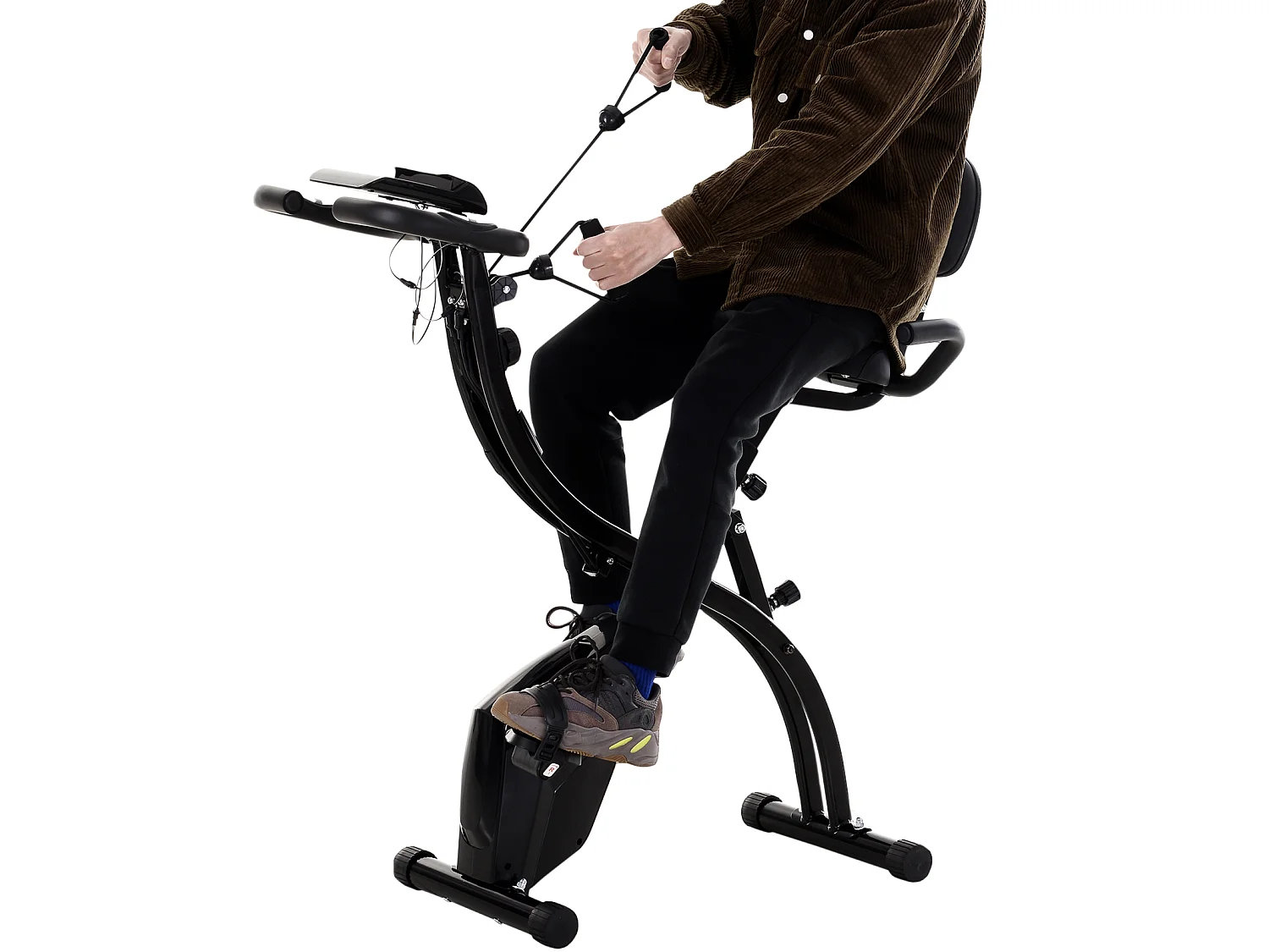 Vélo d'appartement pliant 8 niveaux de réitance magnétique doier elle réglable poignée ergonomique écran LCD multifonction upenion upport tablette acier noir