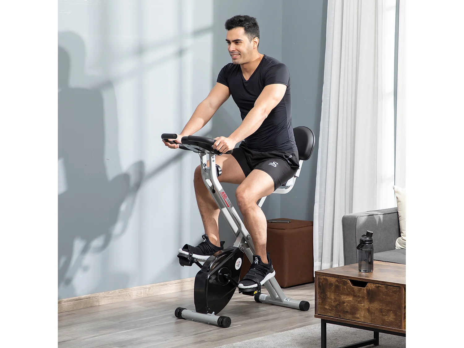 Vélo d'appartement pliable 8 niveaux de résistance magnétique selle réglable dossier écran LCD multifonction capteur fréquence cardiaque gris