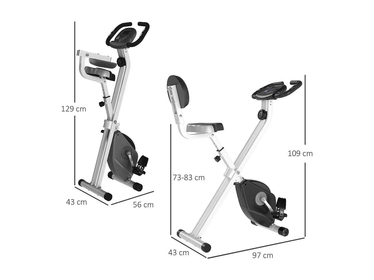 Vélo d'appartement pliable 8 niveaux de résistance magnétique selle réglable dossier écran LCD multifonction capteur fréquence cardiaque gris