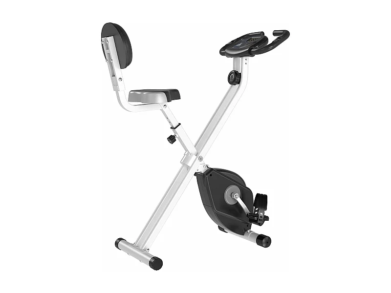 Vélo d'appartement pliable 8 niveaux de résistance magnétique selle réglable dossier écran LCD multifonction capteur fréquence cardiaque gris