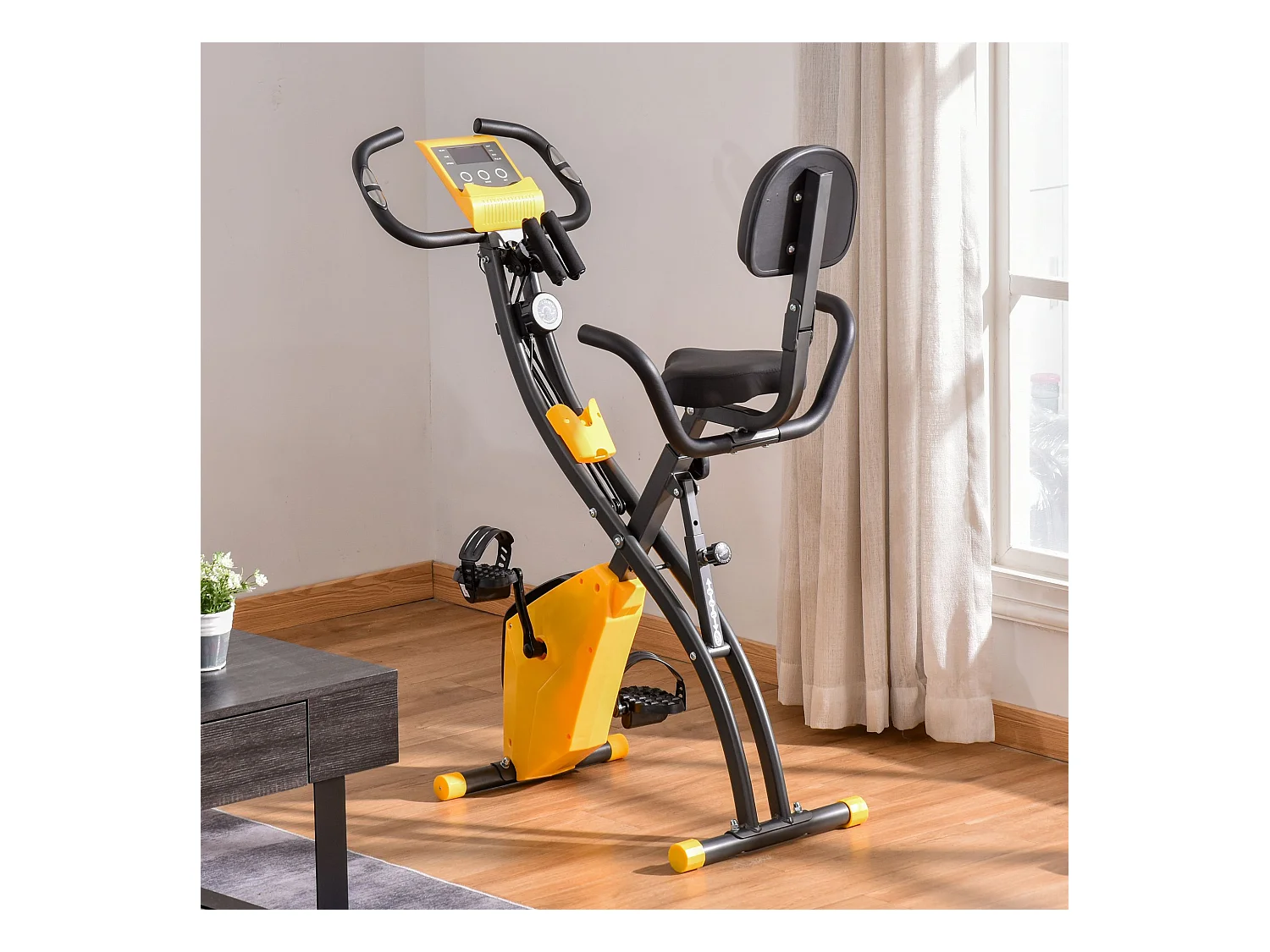 Vélo d'appartement pliant 8 niveaux de résistance selle réglable poignées ergonomiques écran LCD