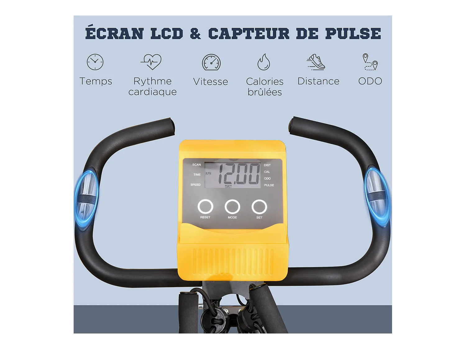 Vélo d'appartement pliant 8 niveaux de résistance selle réglable poignées ergonomiques écran LCD