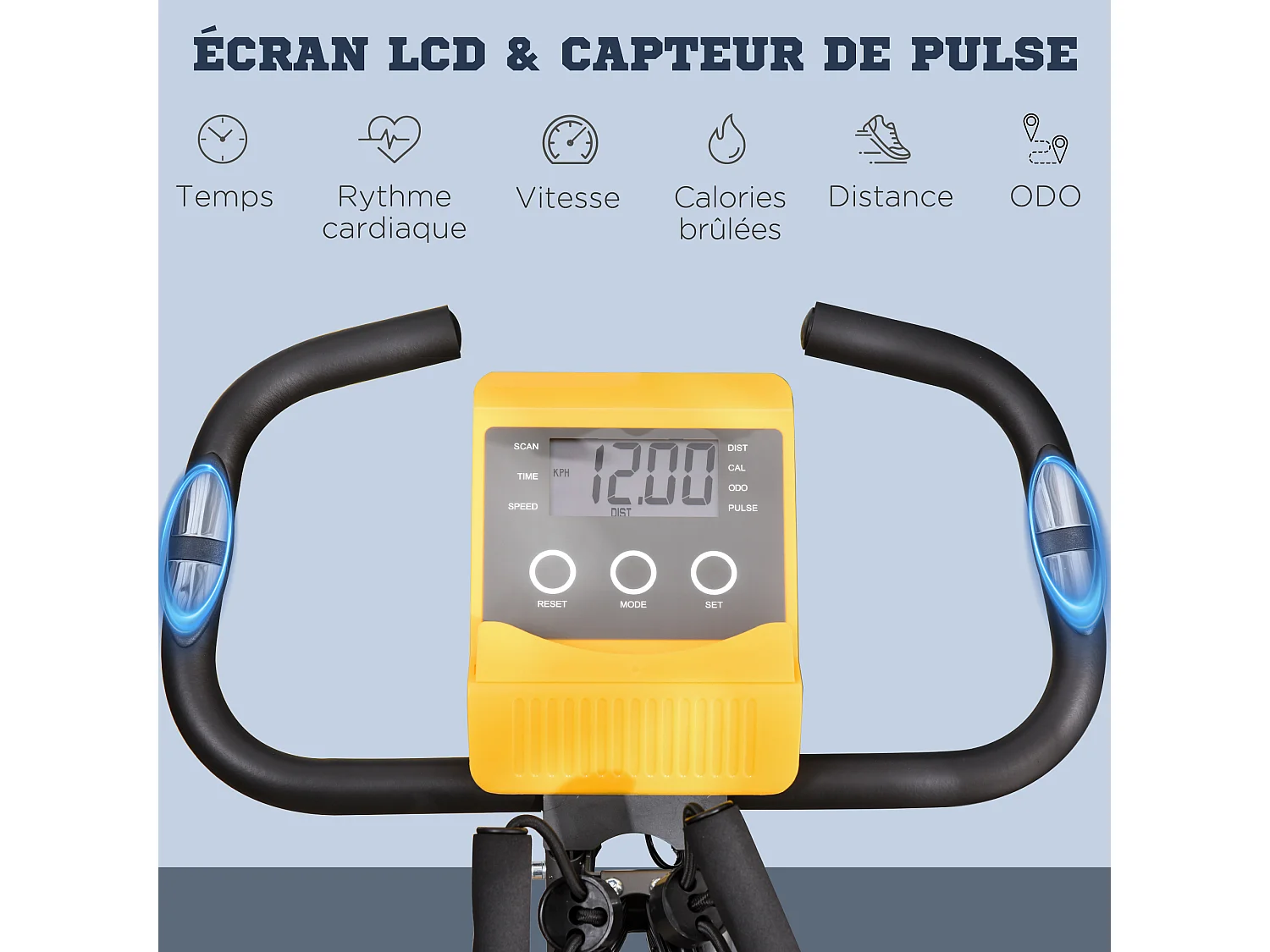 Vélo d'appartement pliant 8 niveaux de résistance selle réglable poignées ergonomiques écran LCD