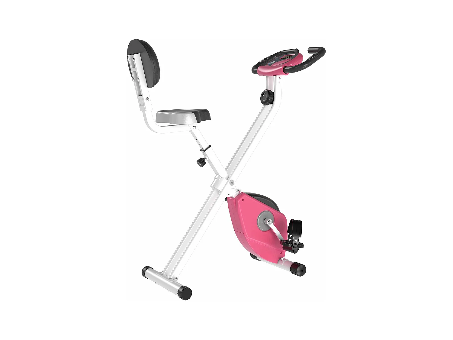 Vélo d'appartement pliable 8 niveaux de résistance magnétique selle réglable dossier écran LCD multifonction capteur fréquence cardiaque rose