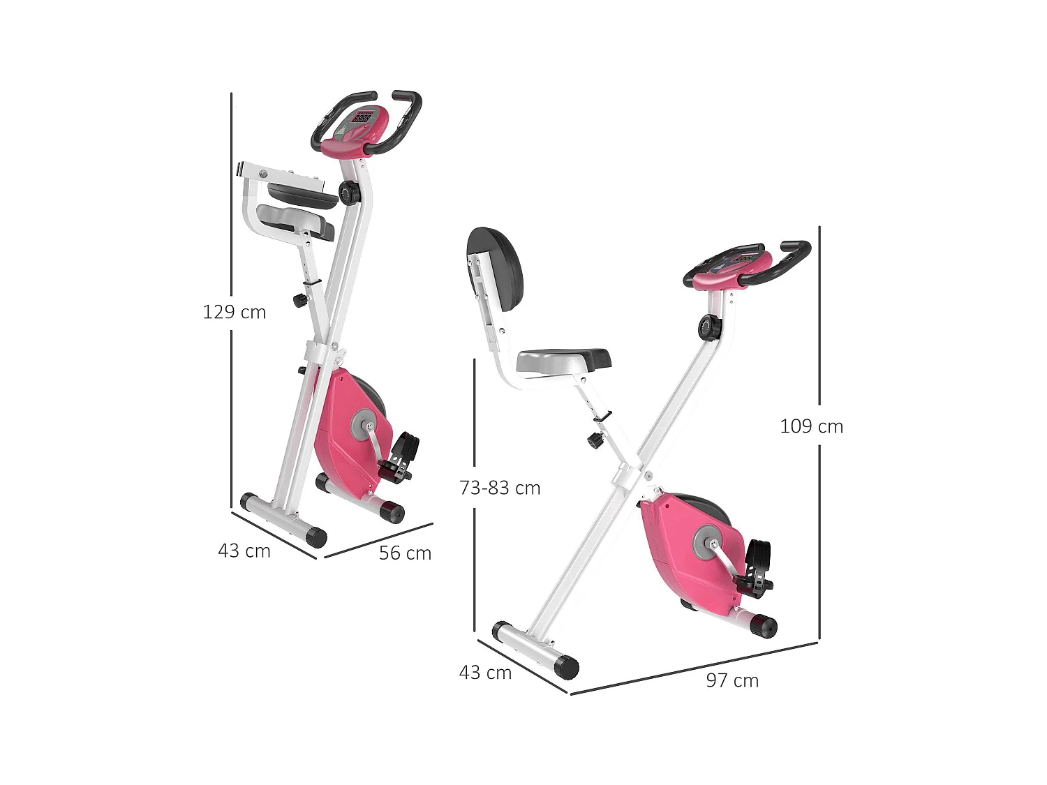 Vélo d'appartement pliable 8 niveaux de résistance magnétique selle réglable dossier écran LCD multifonction capteur fréquence cardiaque rose