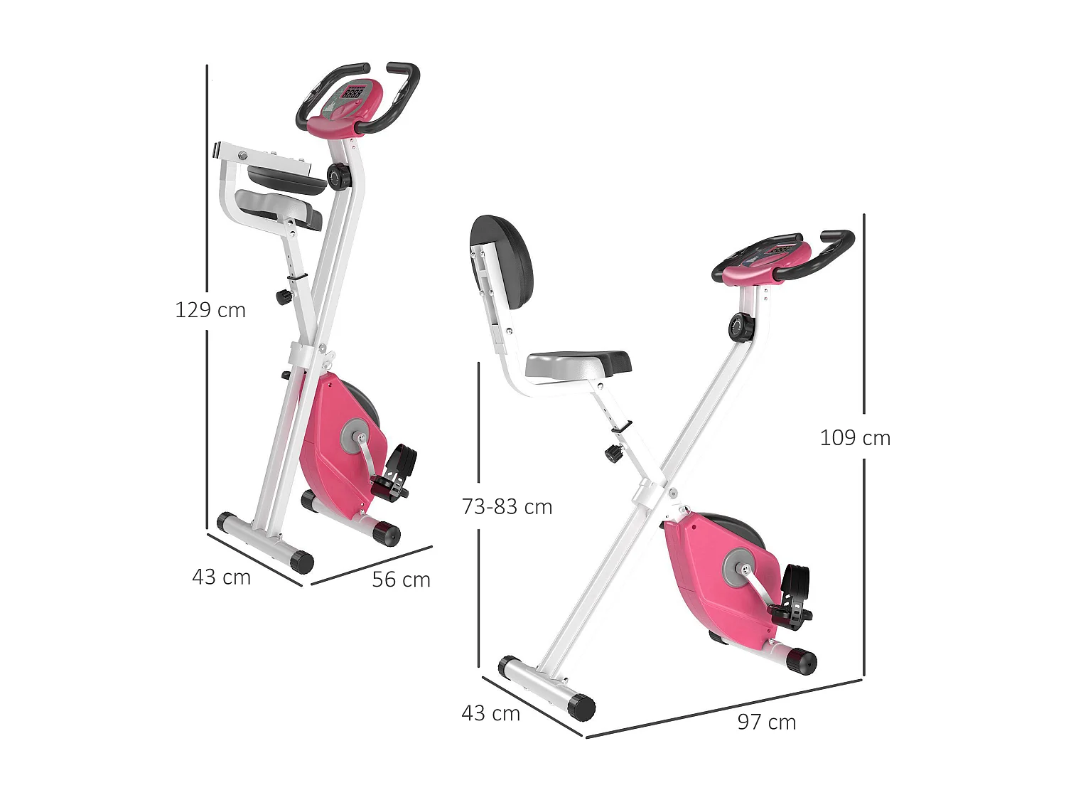 Vélo d'appartement pliable 8 niveaux de résistance magnétique selle réglable dossier écran LCD multifonction capteur fréquence cardiaque rose