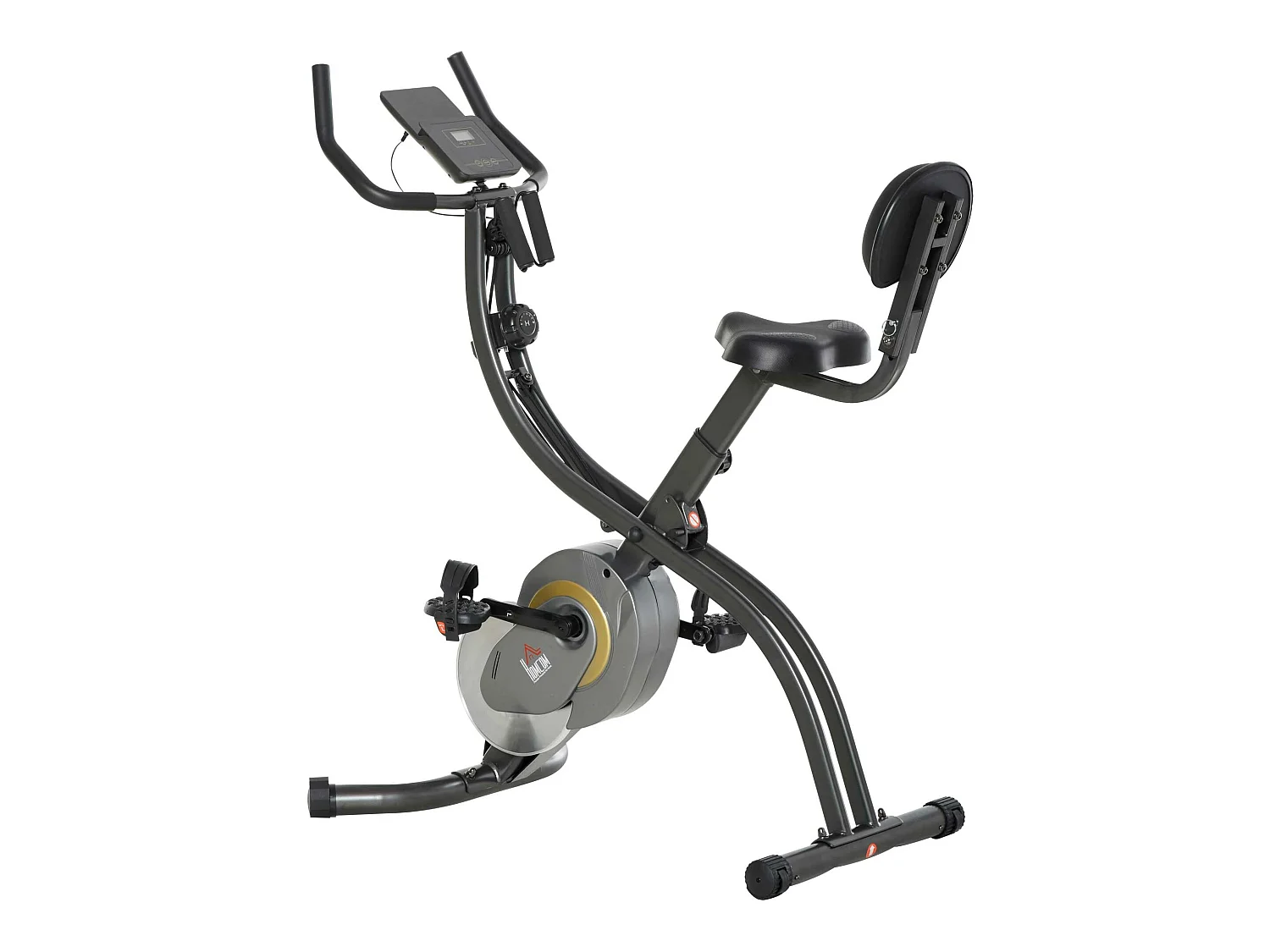 Vélo d'appartement pliable selle réglable dossier guidon ergonomique écran LCD multifonction bandes résistance acier gris noir
