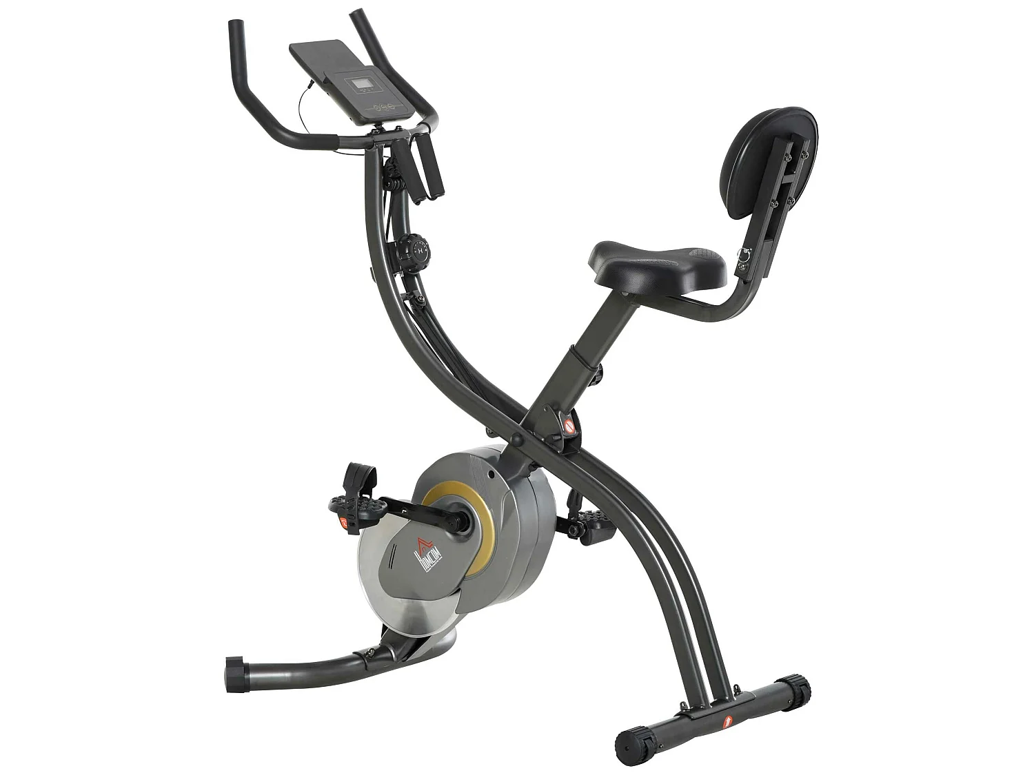 Vélo d'appartement pliable selle réglable dossier guidon ergonomique écran LCD multifonction bandes résistance acier gris noir