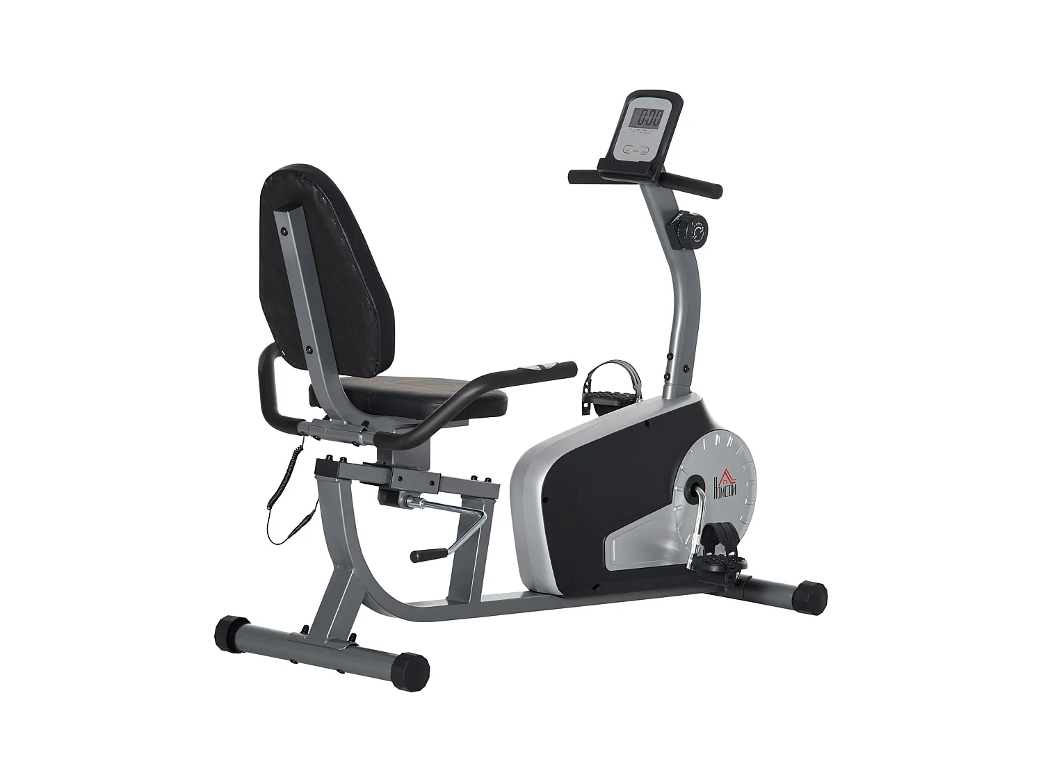 Vélo d'appartement semi-allongé magnétique écran LCD multifonction selle dossier résistance réglable acier ABS gris noir