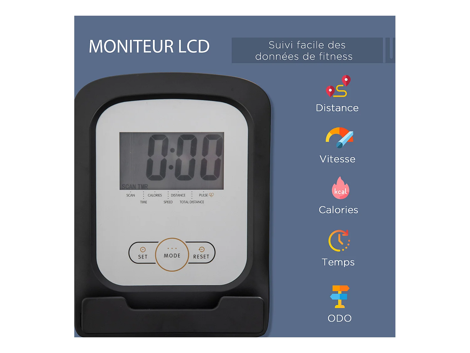 Vélo d'appartement semi-allongé magnétique écran LCD multifonction selle dossier résistance réglable acier ABS gris noir