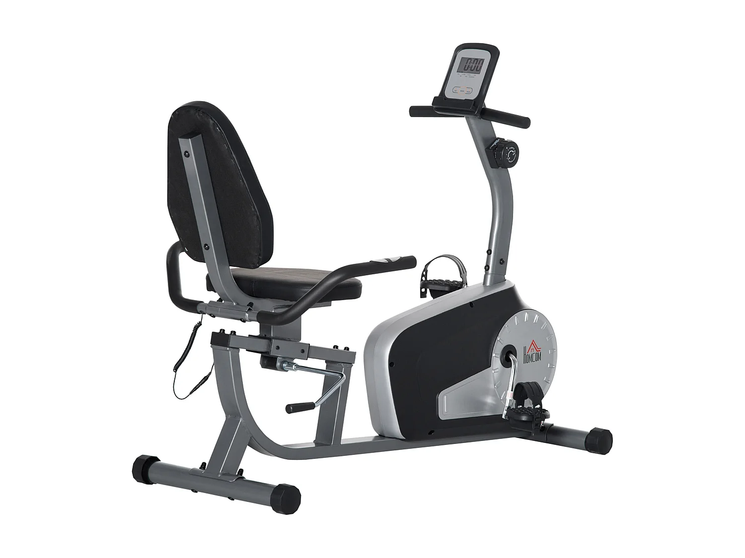 Vélo d'appartement semi-allongé magnétique écran LCD multifonction selle dossier résistance réglable acier ABS gris noir