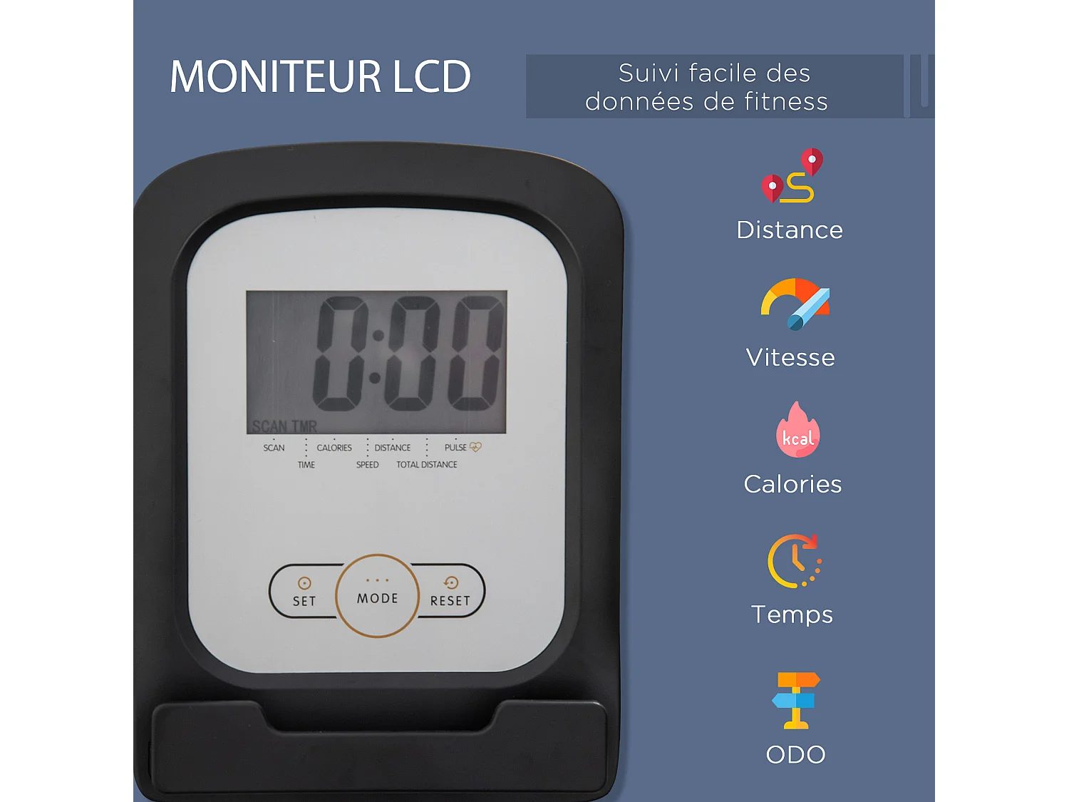 Vélo d'appartement semi-allongé magnétique écran LCD multifonction selle dossier résistance réglable acier ABS gris noir