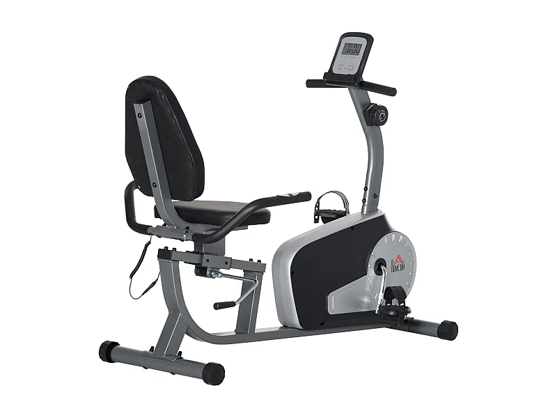 Vélo d'appartement semi-allongé magnétique écran LCD multifonction selle dossier résistance réglable acier ABS gris noir