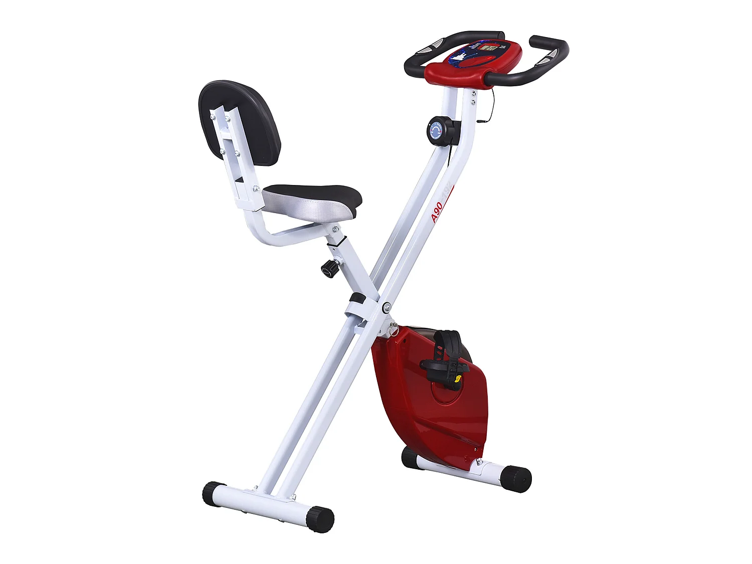 Vélo d'appartement pliable 8 niveaux de résistance magnétique selle réglable dossier écran LCD multifonction capteur fréquence cardiaque rouge