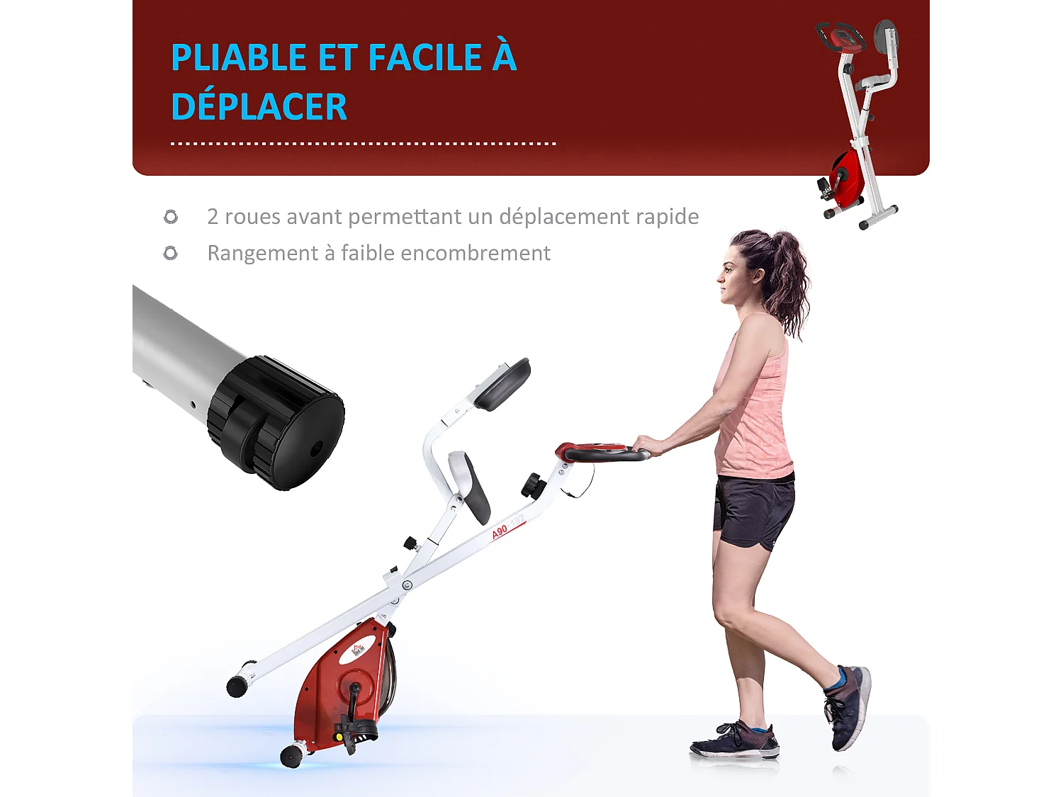 Vélo d'appartement pliable 8 niveaux de résistance magnétique selle réglable dossier écran LCD multifonction capteur fréquence cardiaque rouge