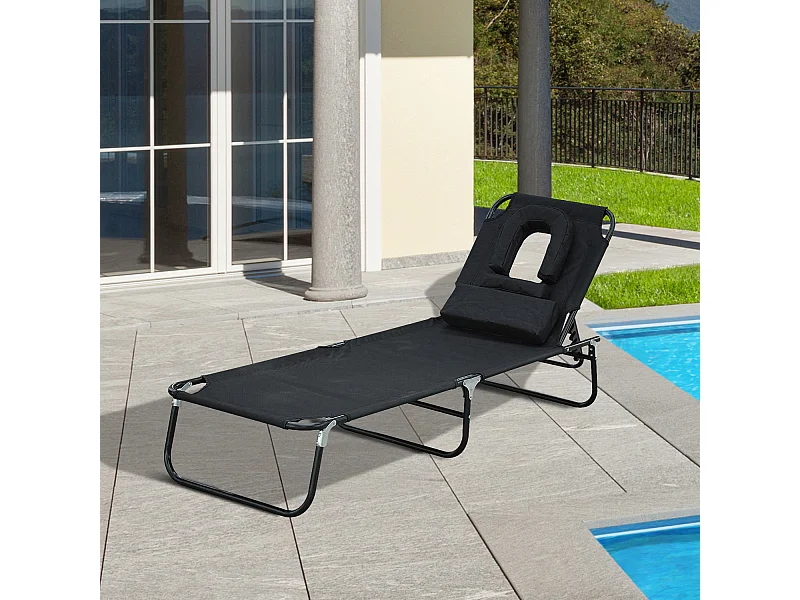 Transat de jardin chaise longue pliante bain de soleil pour lecture noir