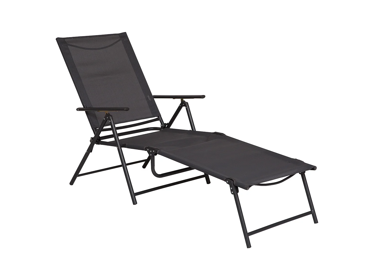 Bain de soleil pliable transat inclinable 5 positions chaise longue grand confort avec accoudoirs dim. 152L x 65l x 100H cm métal époxy textilène gris