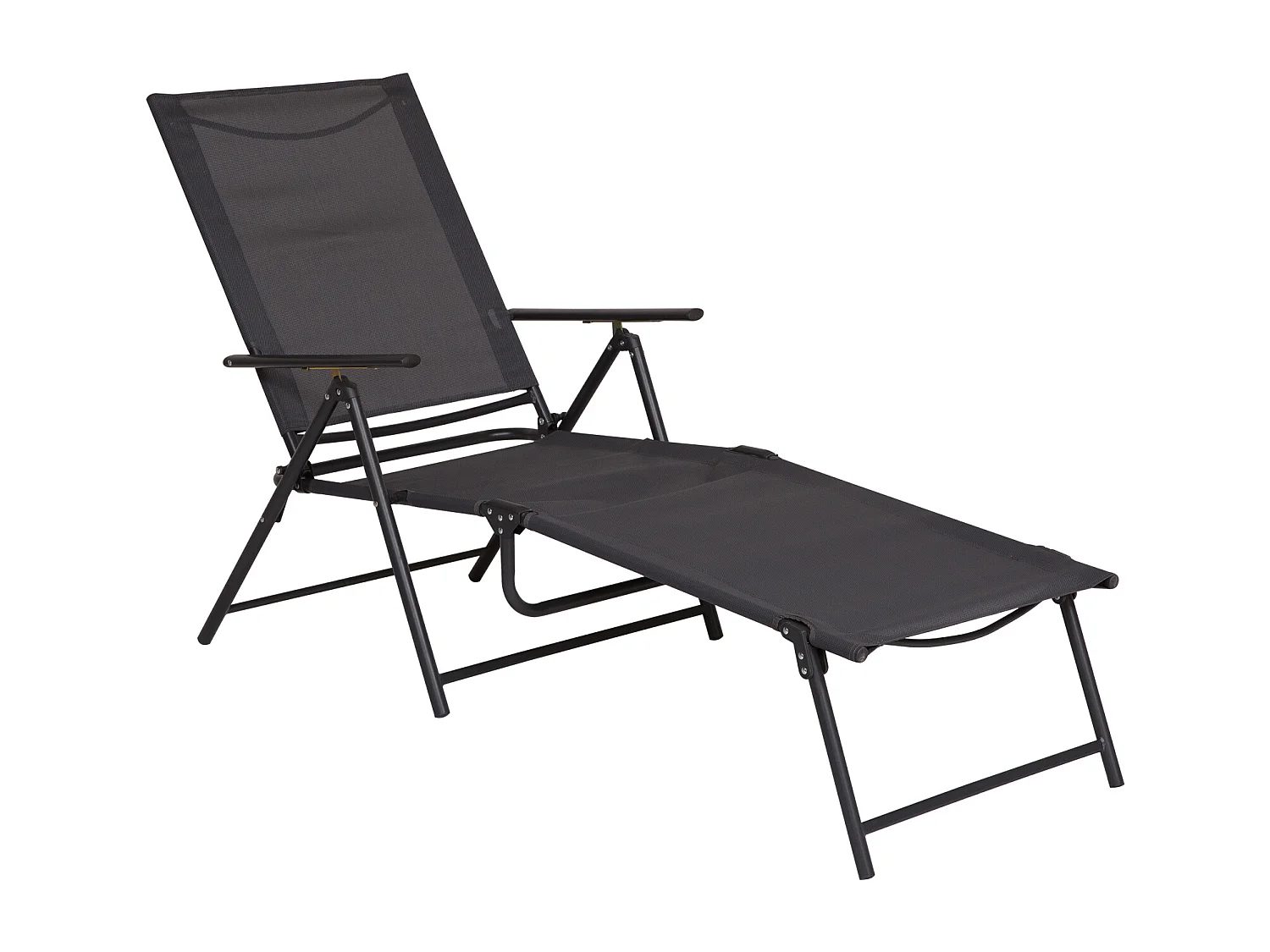 Bain de soleil pliable transat inclinable 5 positions chaise longue grand confort avec accoudoirs dim. 152L x 65l x 100H cm métal époxy textilène gris