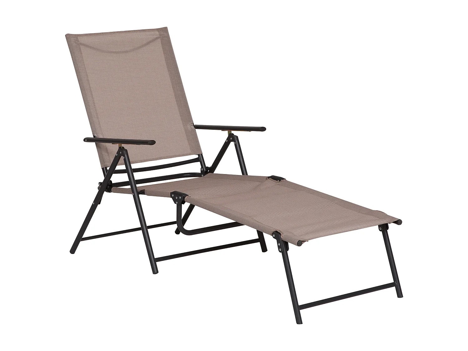 Bain de soleil pliable transat inclinable 5 positions chaise longue grand confort avec accoudoirs dim. 152L x 65l x 100H cm métal époxy textilène sable