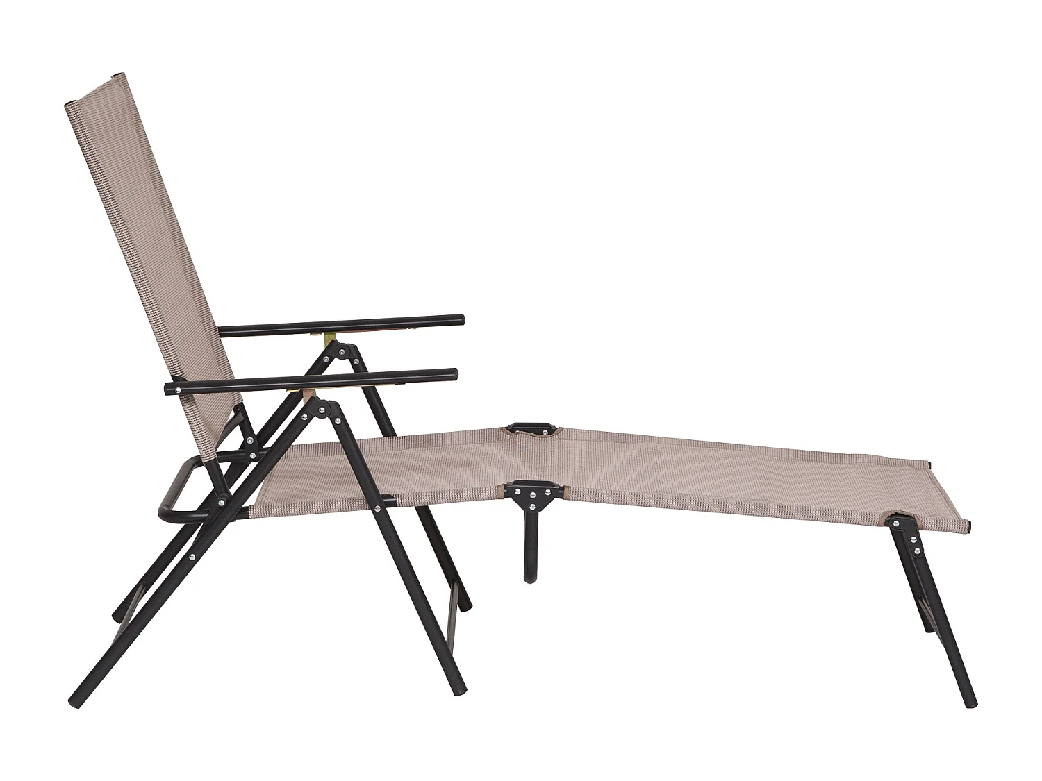 Bain de soleil pliable transat inclinable 5 positions chaise longue grand confort avec accoudoirs dim. 152L x 65l x 100H cm métal époxy textilène sable