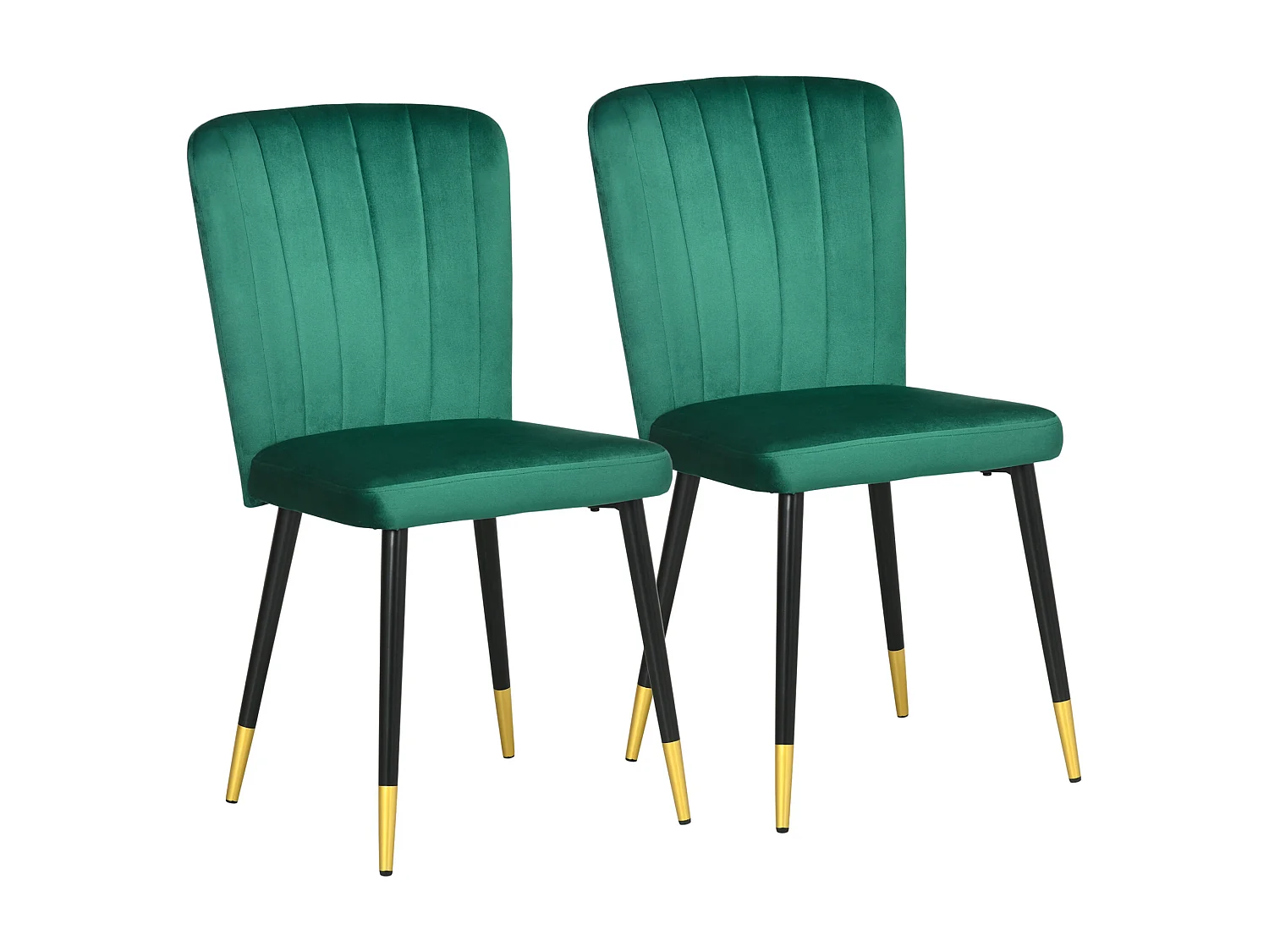 Lot de 2 chaises style art déco extrémités pieds dorés dossier strié revêtement aspect velours vert