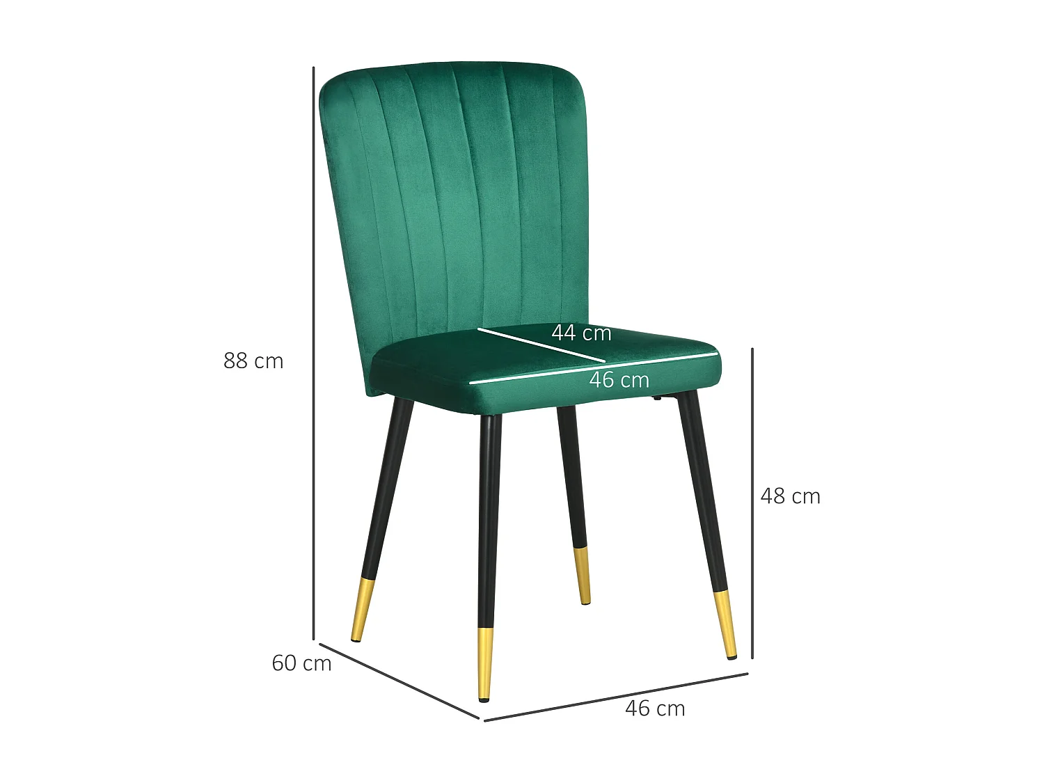 Lot de 2 chaises style art déco extrémités pieds dorés dossier strié revêtement aspect velours vert