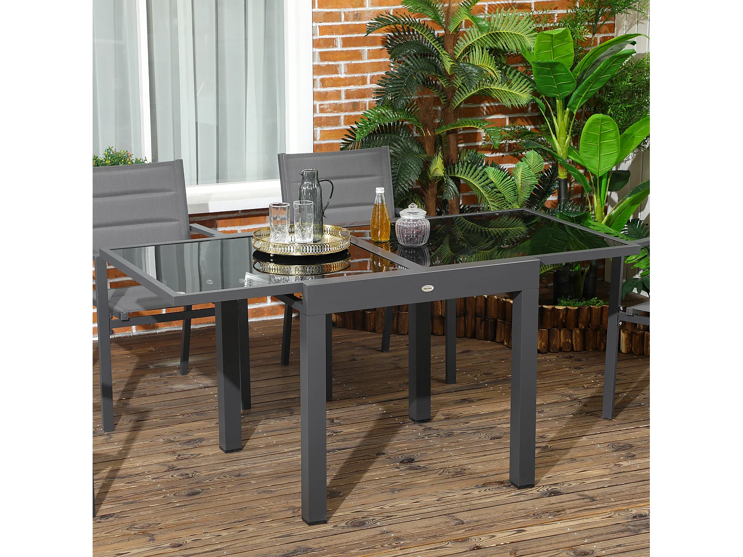 Table extensible de jardin grande taille dim. dépliées 160L x 80l x 75H cm alu métal époxy anthracite plateau verre trempé noir